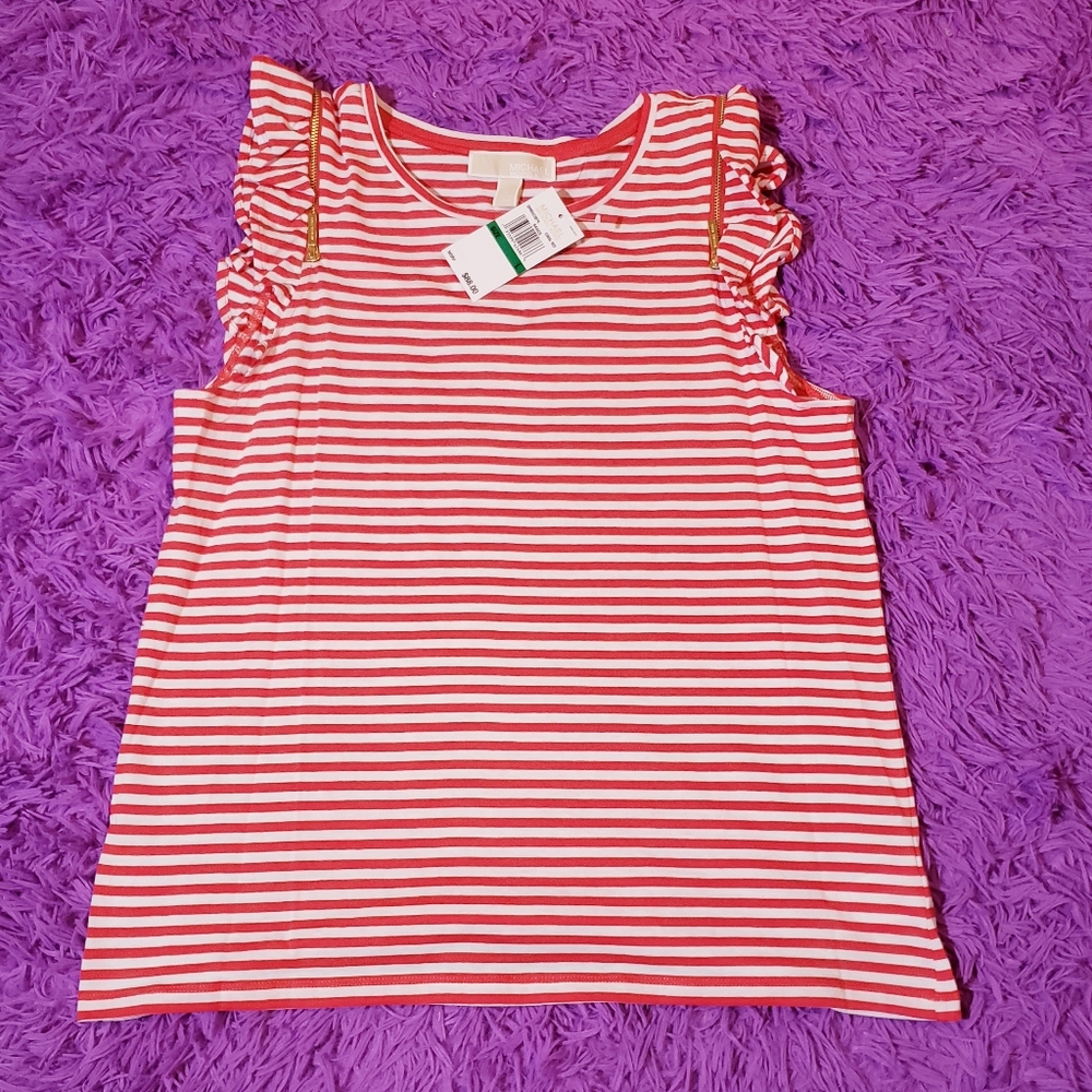 Michael Kors Coral Red Zip Shoulder Blouse